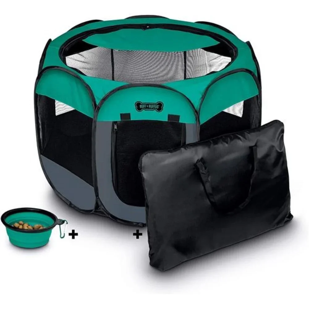 Portable Foldable Pet Playpen + Free Carrying Case + Free Travel Bowl